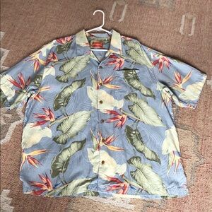 Tommy Bahama Silk Men’s Hawaiian Shirt Bird of Paradise Blue Size XL Excellent